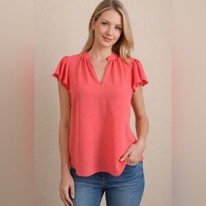 CeCe Coral Ruffle Sleeve Blouse